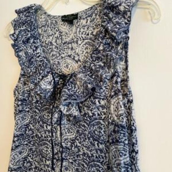 Ralph Lauren Denim Blue and White V-neck Top by Ralph Lauren, Size Small - Picture 3 of 4